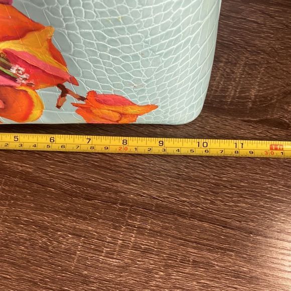 Womens Charles & Keith Shoulder Bag Teal w/ Hand Painted Flowers - Picture 11 of 13